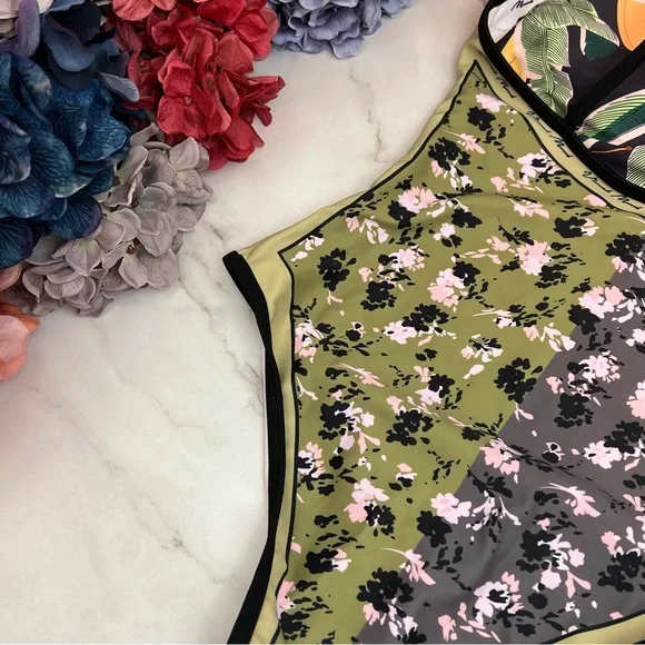 Boho Green & Black Floral Reversible Swimsuit with Shoulder Ties - Picture 9 of 16